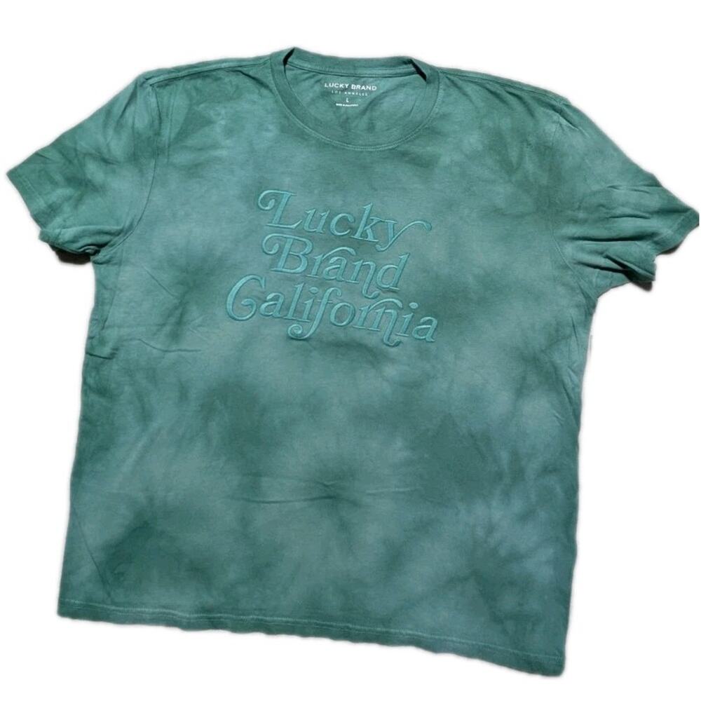 Lucky Brand California Embroidered Tye Dye T-shirt Large Green NWT
